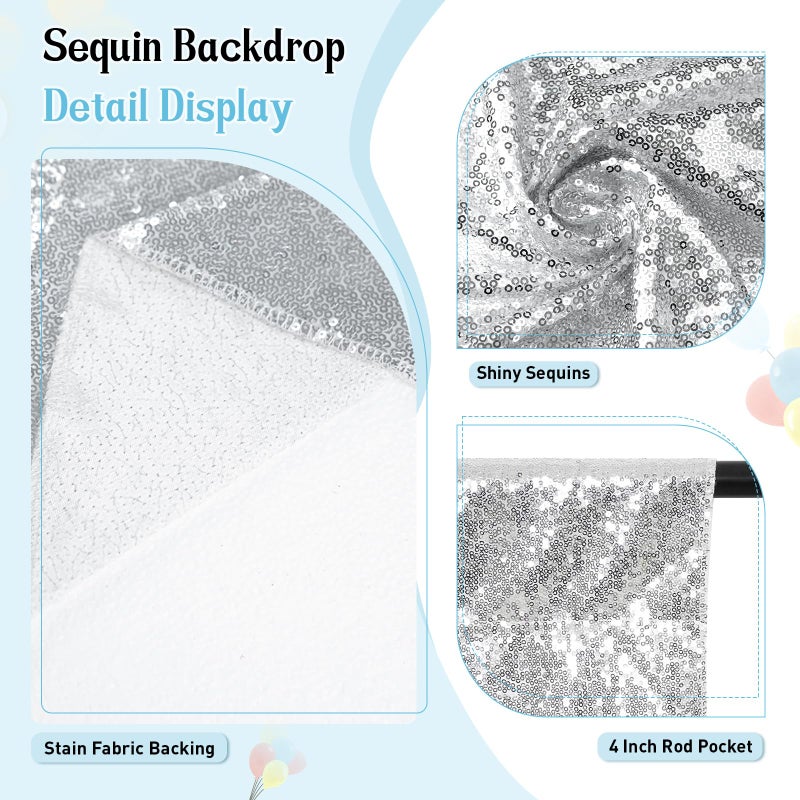 SquarePie Sequin Backdrop Not See Through Thick Stain Background for Photography Glitter Curtain Party 6FT x 8FT Silver - Image 4
